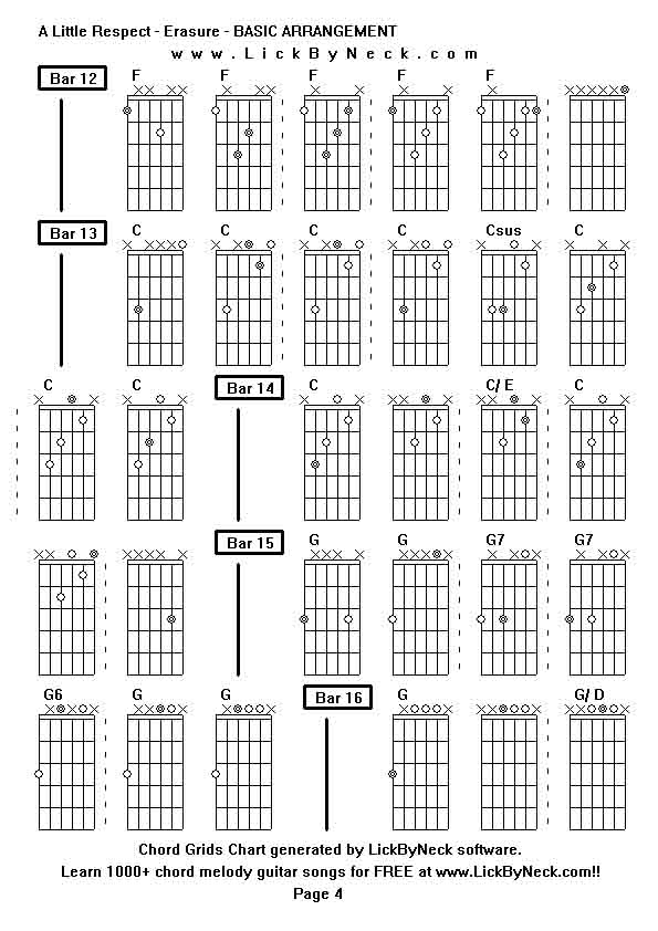 Chord Grids Chart of chord melody fingerstyle guitar song-A Little Respect - Erasure - BASIC ARRANGEMENT,generated by LickByNeck software.